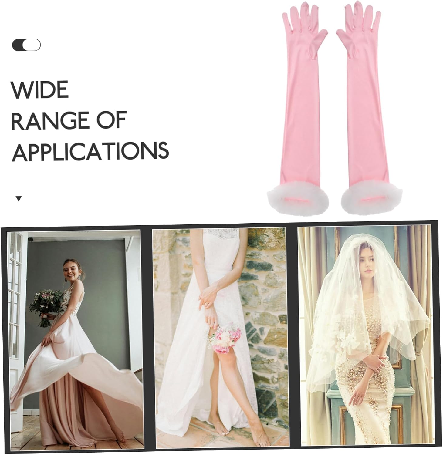 Baluue Long Satin Wedding Bride Gloves for Women Plush Trim Banquet Dress Gloves Hand Embroidered Elegant Tea Party