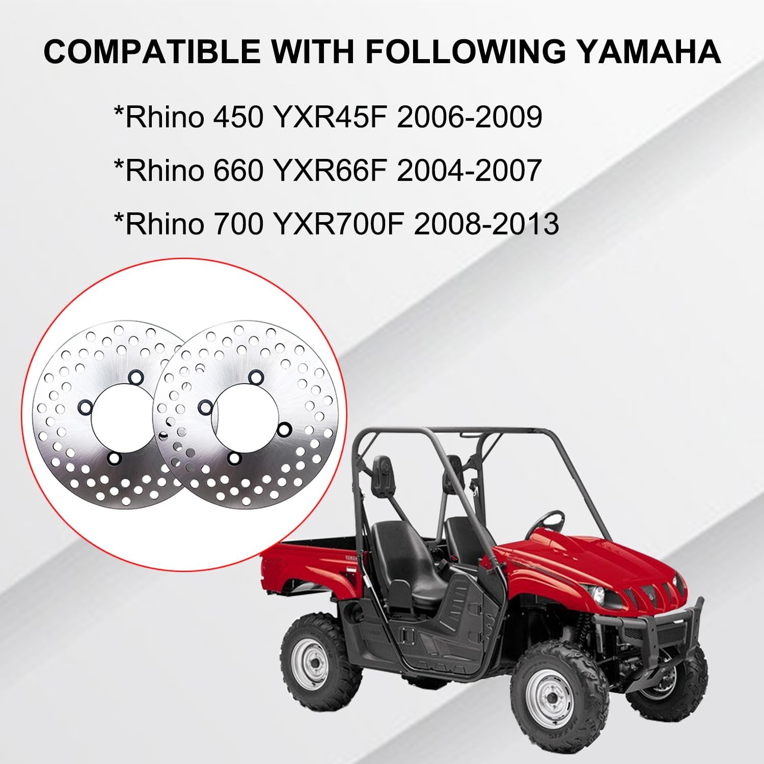 2 Pack Front Brake Rotor Discs Compatible with Yamaha Side by Side Rhino 700 YXR700 F 2008-2013 Rhino 660 YXR66F 2004-2007 Rhino 450 YXR45F 2006-2009 OEM # 5B4-F582T-00-00 5UG-F582T-00-00