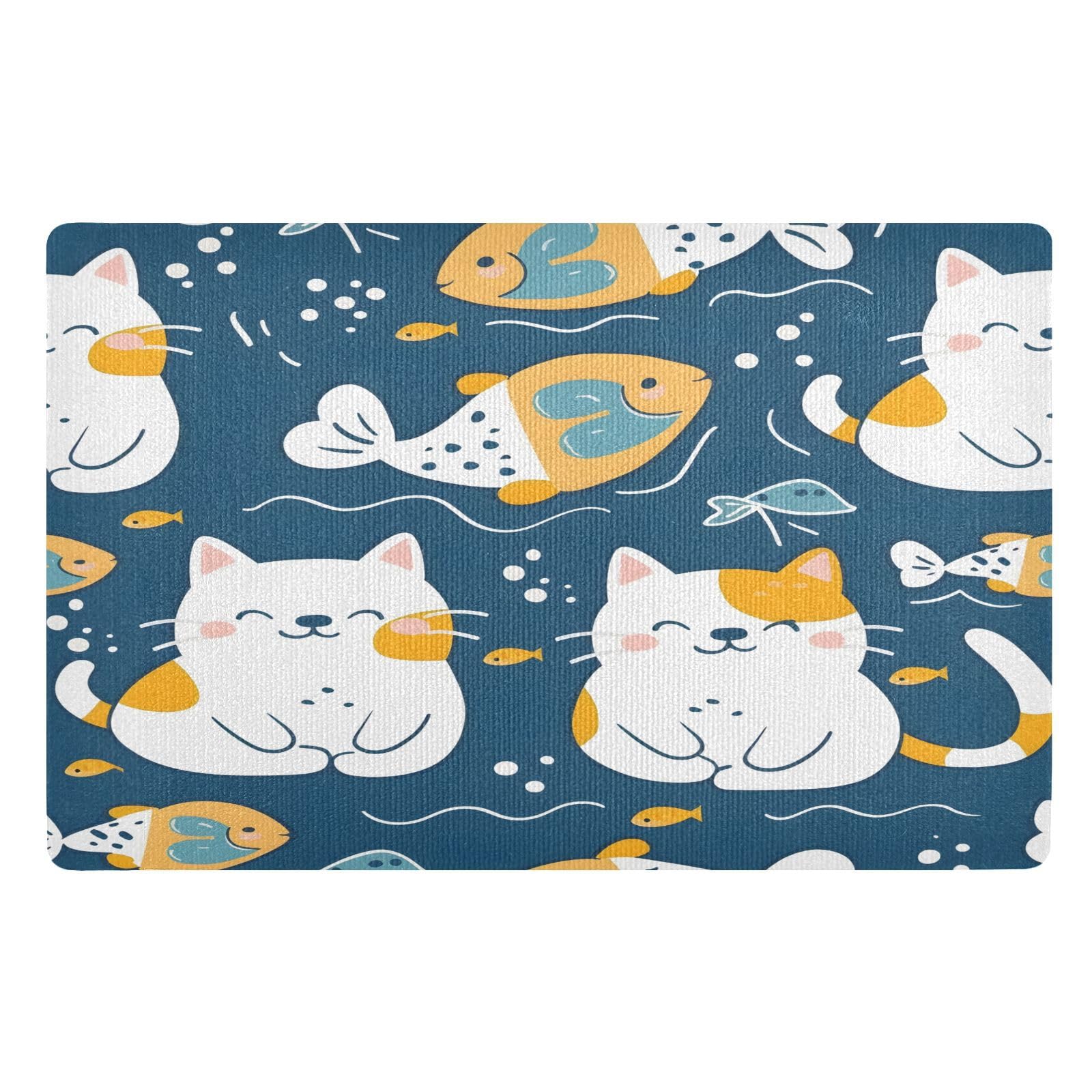 Paillasson chat et poisson bleu embellit votre entrée avec style 50x80cm