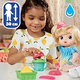Baby Alive Napoje owocowe – Interaktywna lalka, która pije i moczy swoją pieluchę – Wyciskarka do cytrusów i owoców – Owocowy wzór tęczy – Od 3 lat