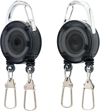 SAMSFX 2-Pack Dual Fishing Tool Retractor, Retractable Keychain with 18 Retractable Cord, Badge Holder Reels with 360 Swivel, Corrosion-Resistant for Saltwater & Freshwater
