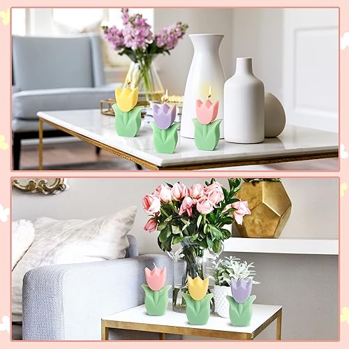 Miniatura 4 de COcnny 3 velas decorativas de tulipán, velas perfumadas en forma de tulipán, decoración estética de flores, parafina, cera de soja, velas de