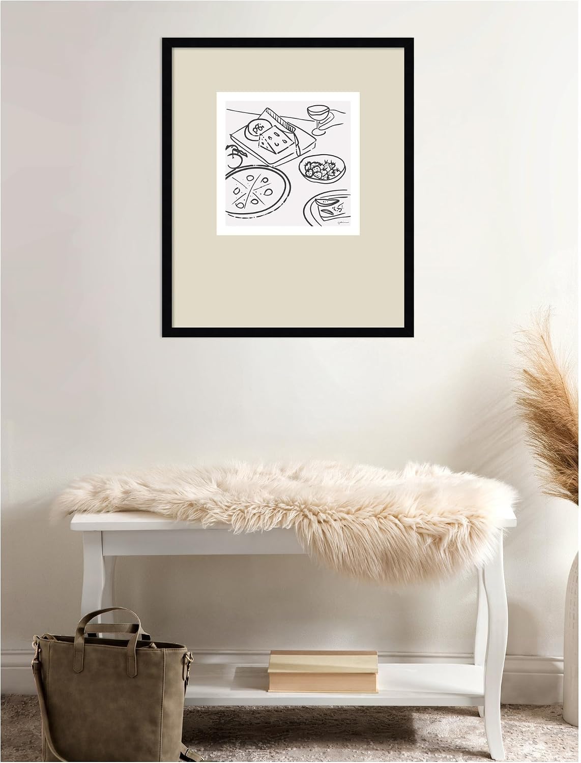 Kate and Laurel Framed Wall Art Print Dinner Club by Gabrielly Guedes, 21 x 25, Svelte Noir Black Frame, Modern Contemporary, Cuisine Art for Wall Decor