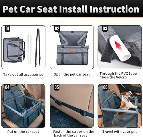 Miniatura 3 de SWIHELP Asiento de coche para perro, asiento elevador portátil para mascotas con correa de seguridad con clip y marco de PVC, anticolapso, perfecto