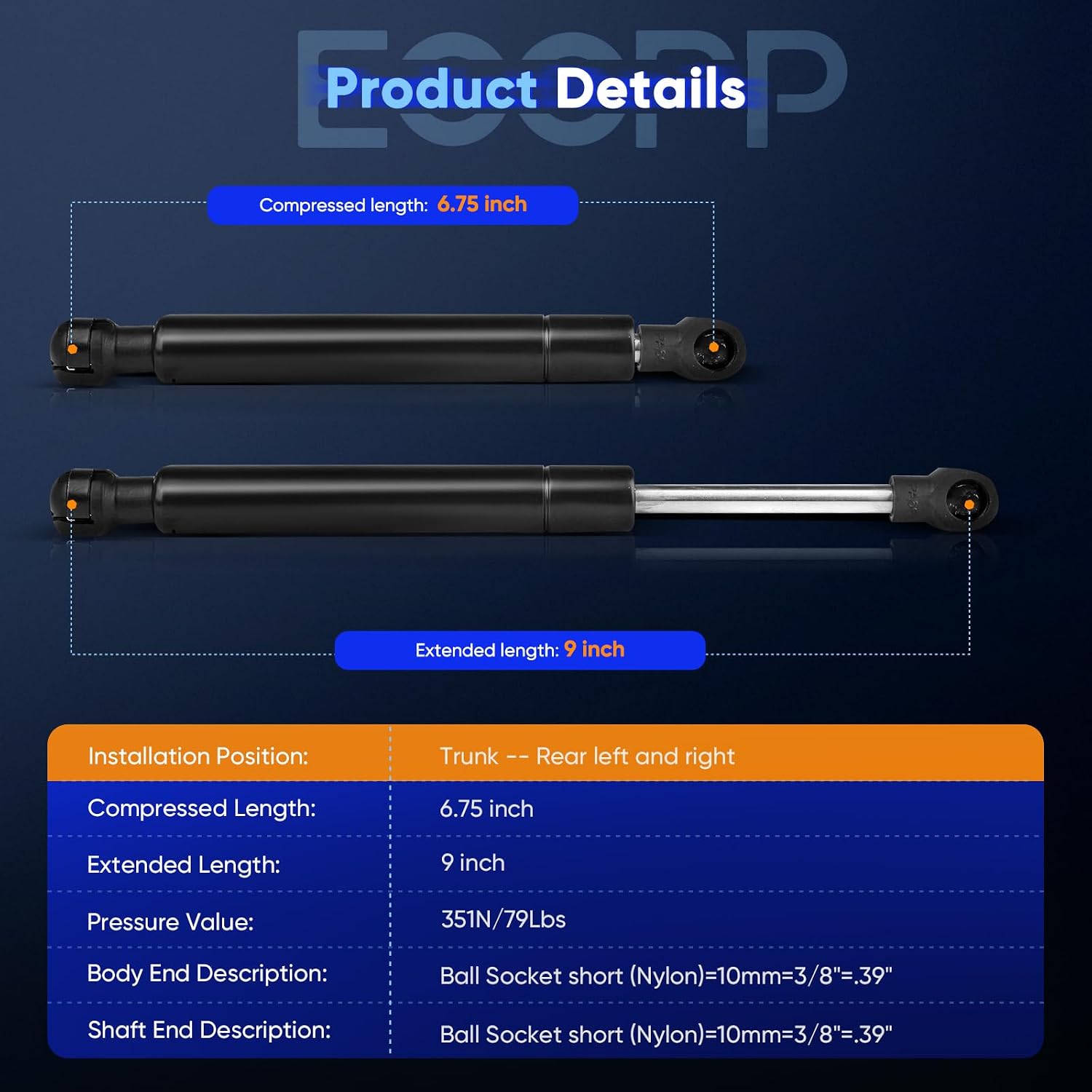 ECCPP Lift Supports Rear Trunk Struts Gas Springs Shocks for Nissan Maxima(with Out Spoiler) 2004-2008 Compatible with 4078 Strut Set of 2