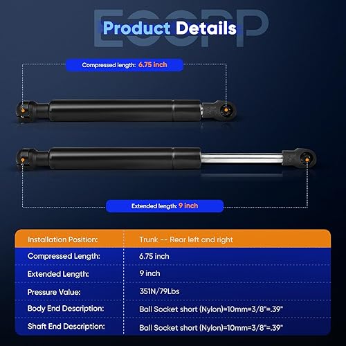 Miniatura 3 de ECCPP Soporte de elevación para maletero trasero, amortiguadores de gas para Nissan Máxima (sin alerón de salida) 2004-2008 compatible con 4078