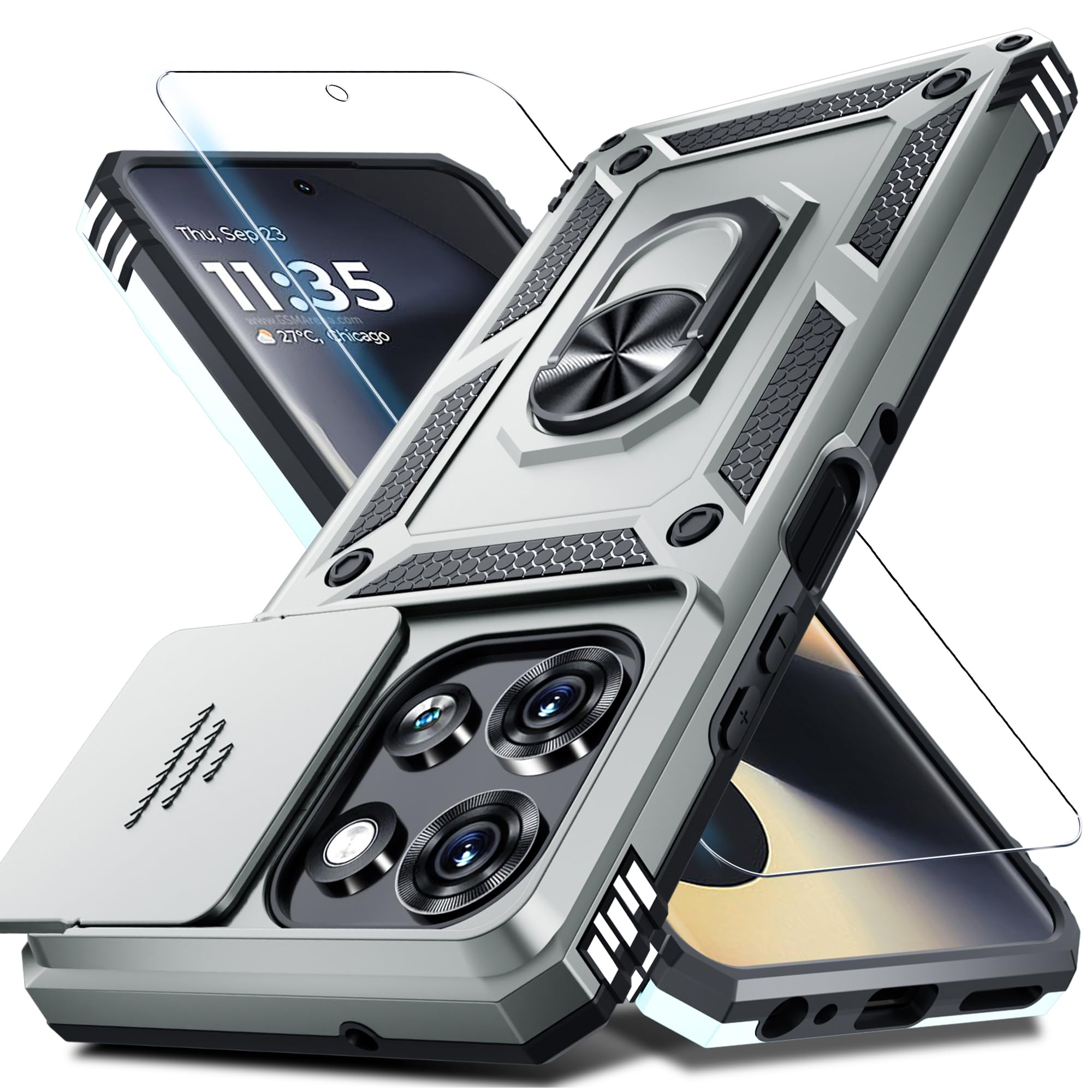 Janmitta Compatible with Moto G Power 5G 2026/2025 Case Built in Slide Camera Lens Cover+Screen Protector+Finger Ring Holder Kickstand,Heavy Duty