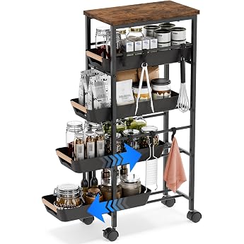 5 Tier Kitchen Trolley with Wheels Metal Trolley Kitchen Narrow