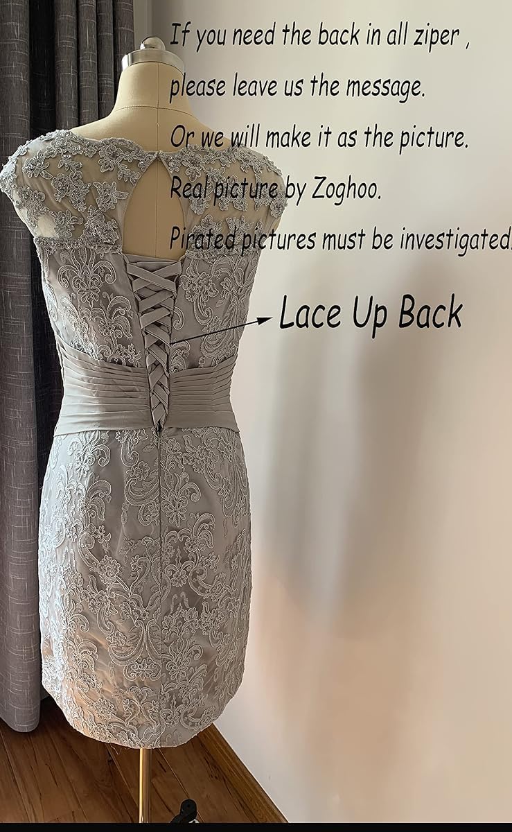 Short Mother of The Bride Dresses for Women 2 Pieces Formal Dress with Jacket Lace Appliques Evening Gown