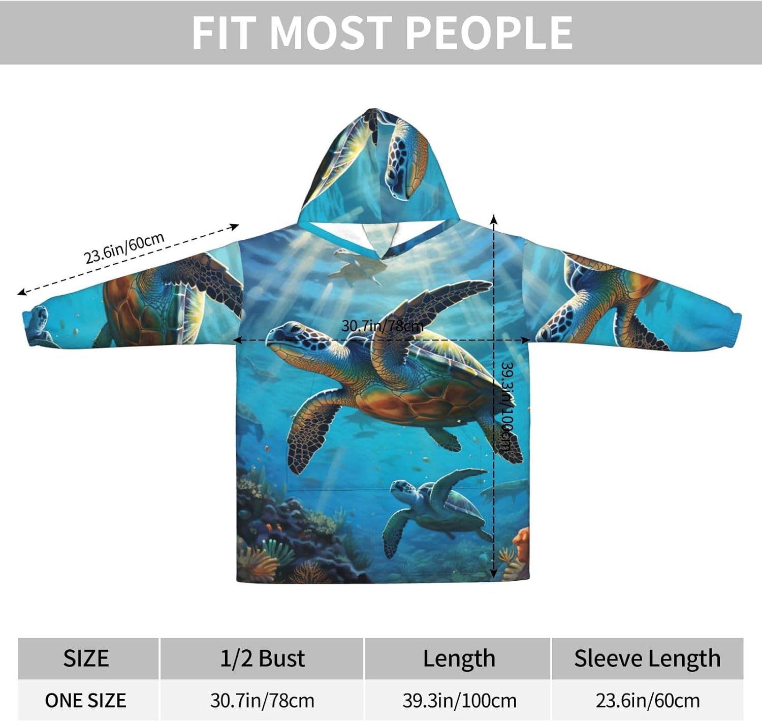 Sea Turtlesprint Oversized Hoodie Blanket, Super Soft Warm Comfortable Hoodie, Wearable Blanket Adult