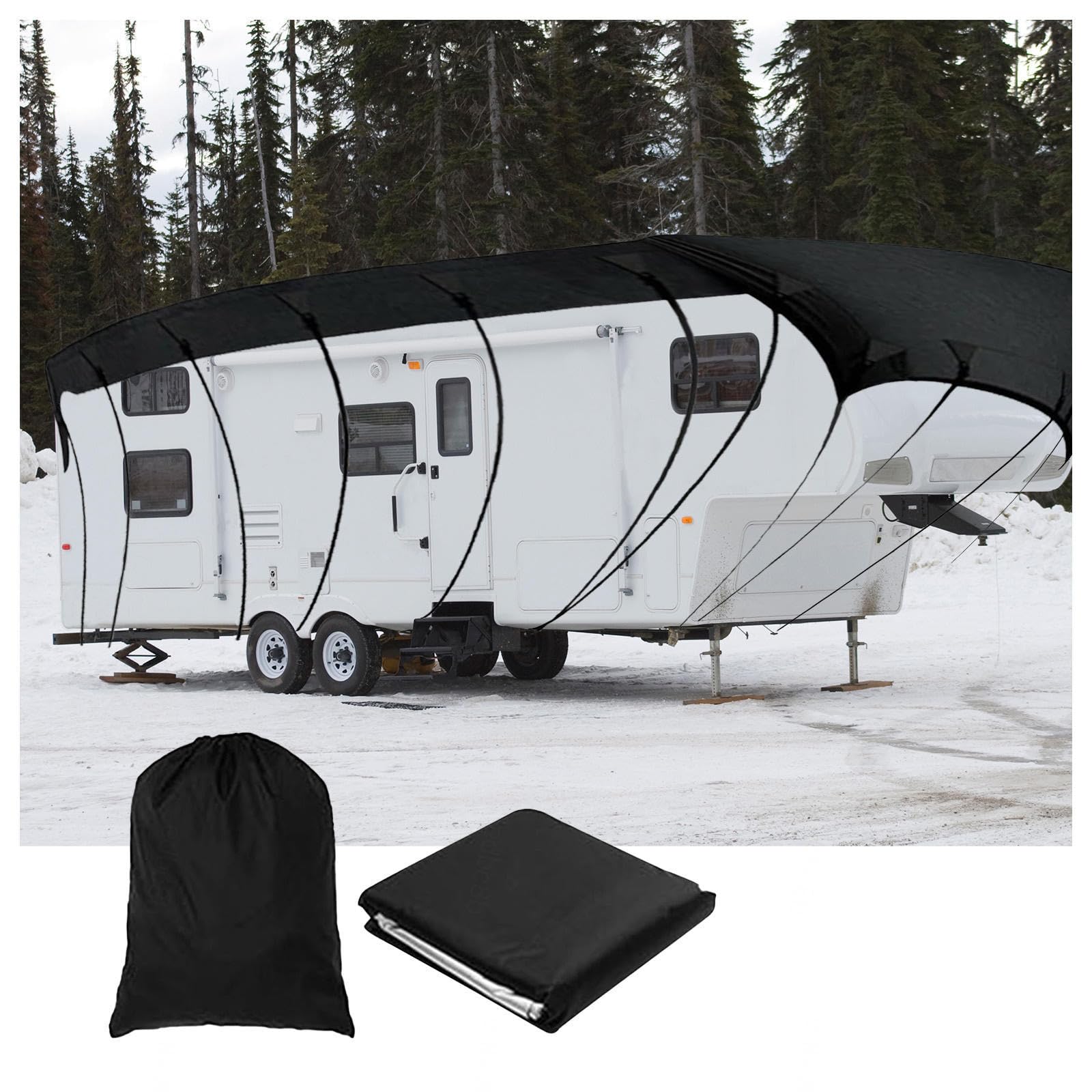 RRRYYYZZ HFKJway Class C Rv Cover 210D Oxford Cloth Truck Camper Cover Foldable Storage, Easy to Clean Travel Trailer Must Haves Class C Rv Cover,Black-7m×3m