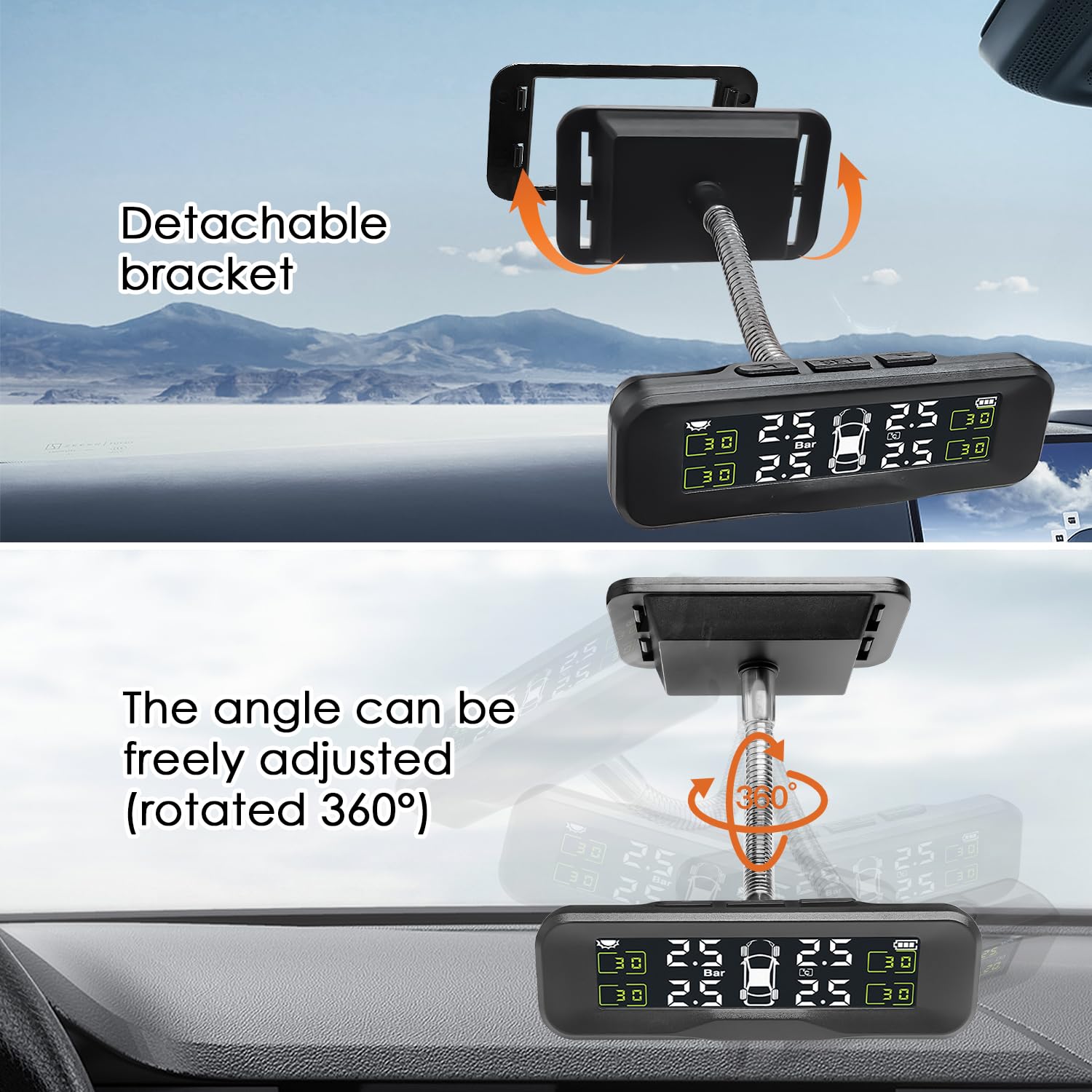 Tire Pressure Monitoring System, Upgrade Wireless Solar TPMS with Colorful Display - Easy to Install on Windshield with 4 External Sensors Real-Time Alerts, Ideal for RV Sedan SUV MPV and Truck