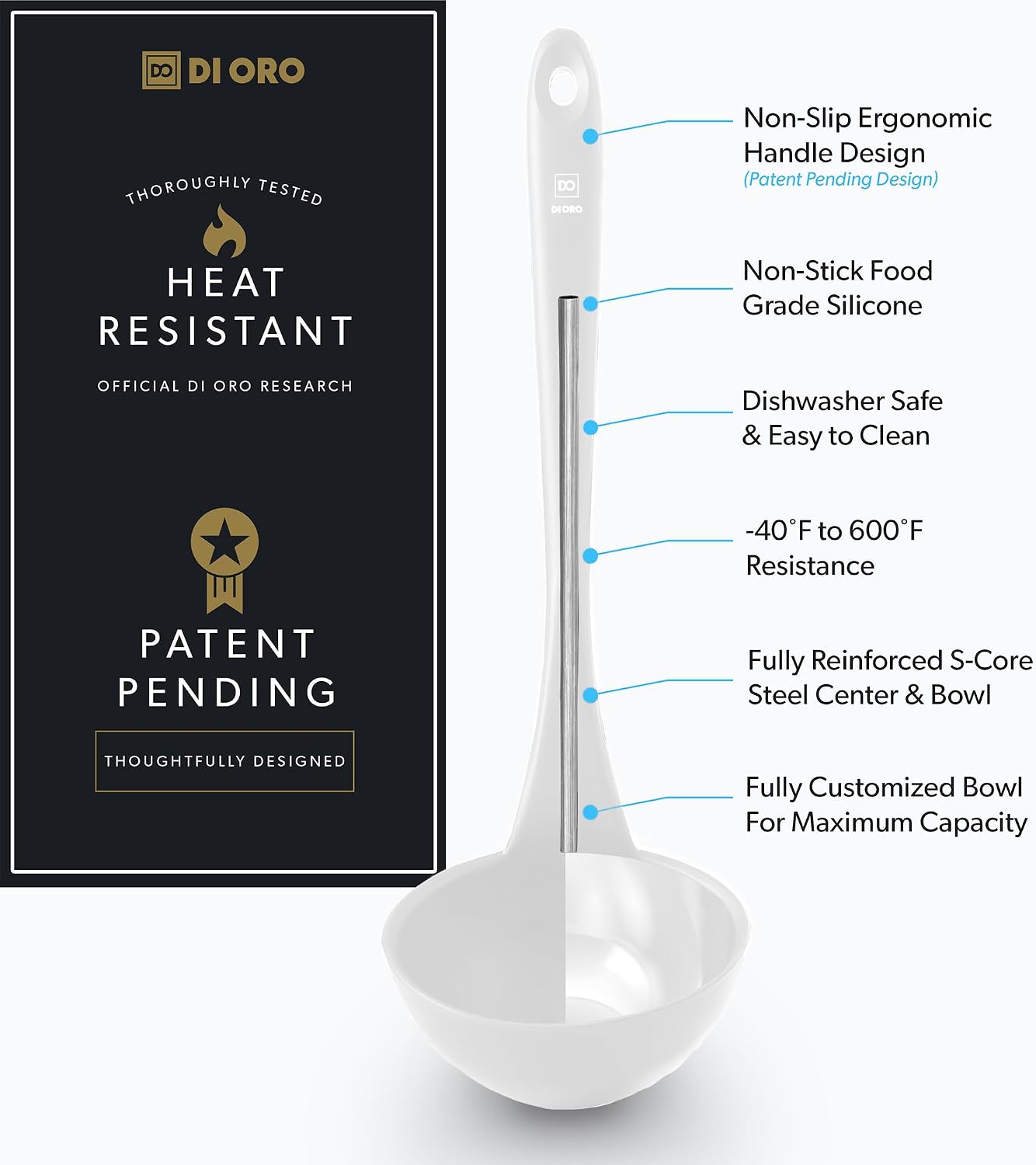 DI ORO Silicone Ladle - Soup & Serving, 600F Heat Resistant, Stone image 2
