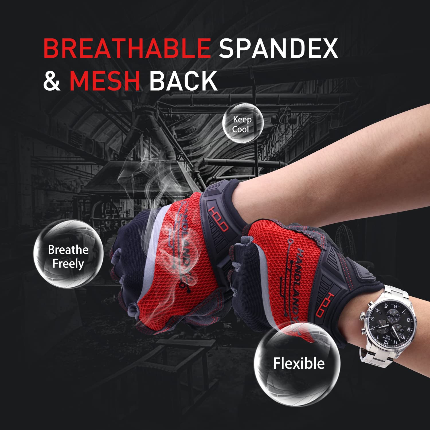 AIGEVTURE Fingerless Work Gloves for Men,Utility Work Gloves for Mechanics, Flexible Breathable Fit- Padded Palm