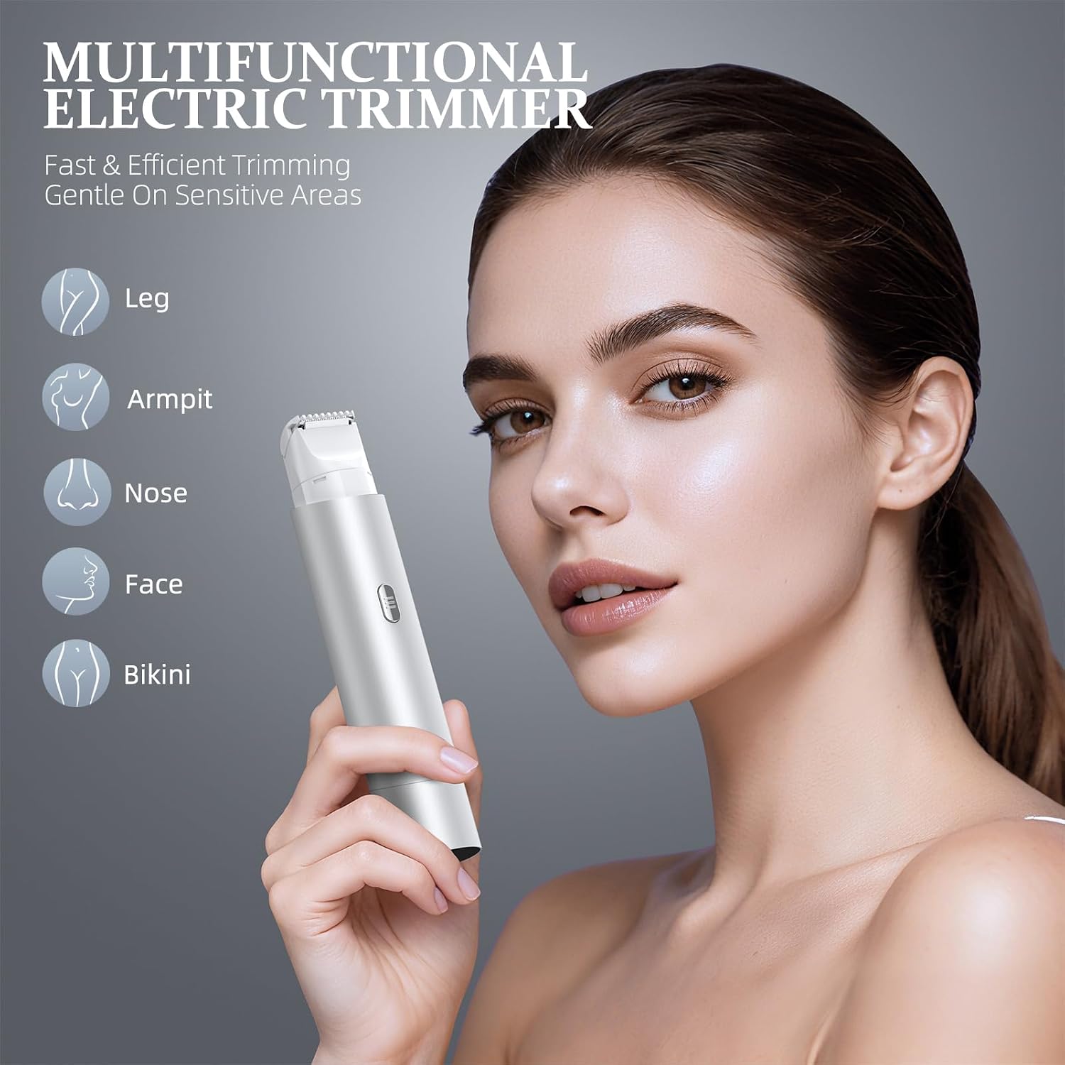Bikini Trimmer for Women, Dual Head Face Shaver Body Hair Trimmmer, IPX7 Waterproof Womens Electric Razor for Legs, Silver Grey