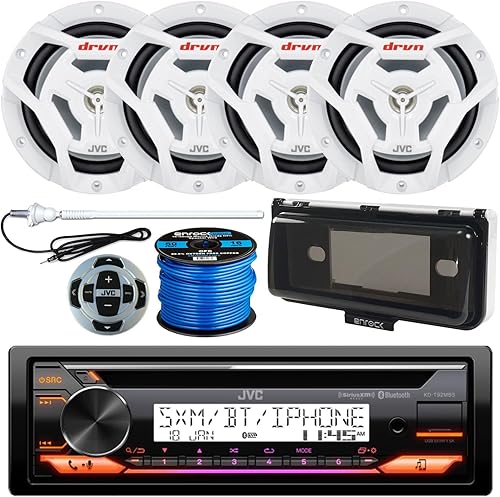 Solo DIN Marine Bluetooth USB AUX AMFM Radio reproductor de CD Receptor Combo con 4X 6.5 150W Max 2-Way Blanco Impermeable Barco Altavoces de Audio