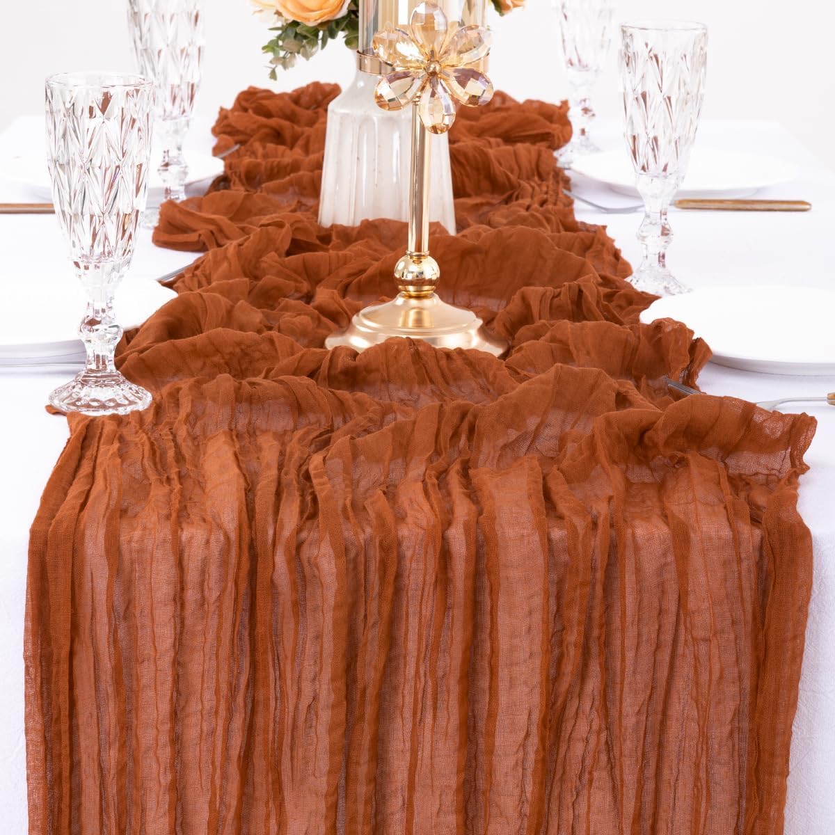 MLMW Tischläufer aus Seihtuch, 4,3 m, Gaze-Tischläufer, 89 x 43,2 cm, rustikaler Käsetuch, Tischläufer für Hochzeit, Babyparty, Geburtstag, Brautparty, Dekorationen, Terrakotta, 6 Stück