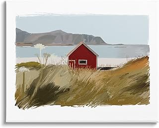 Stupell Industries Lakeside Rural Red House Distant Mountain View, Design by J. Weiss