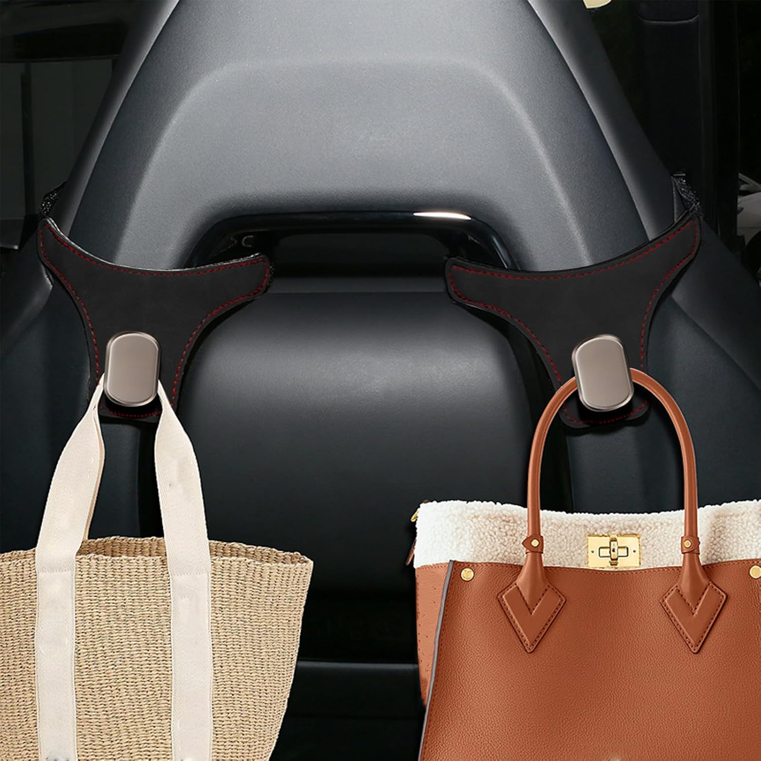2PCS Car Purse Hooks,Suede Durable Car Seat Back Hooks for Purses and Bags, Purses Hanger for Sport Seat Back, Easy-Install Cars Stroge Organizer Hook with Metal Hook