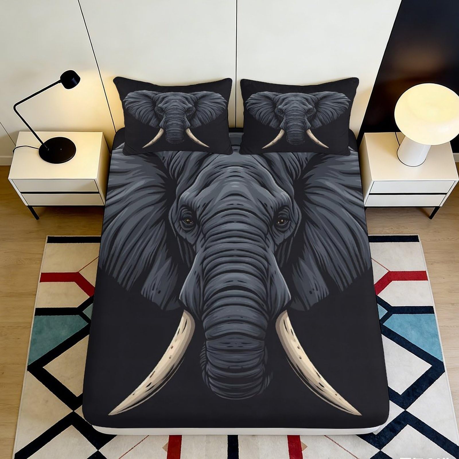 Rqzkjxnhpf Style-9 3D Printed African Elephant Fitted Sheet Microfiber Deep Pocket Non-Slip Bedding Elephant Mattress Fitted Cover Washable Soft Wrap For Bedroom 200X200x25cm 90X200x25cm