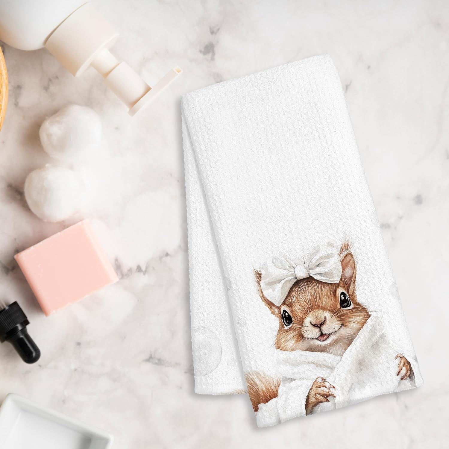 Cute Squirrel Hand Towels for Bathroom Decor Gifts, Squirrel Lovers Gifts, Kids Bathroom Decor, Funny Wild Animal Decorative Hand Towels for Restroom Room, 16x24 Inch - Image 5