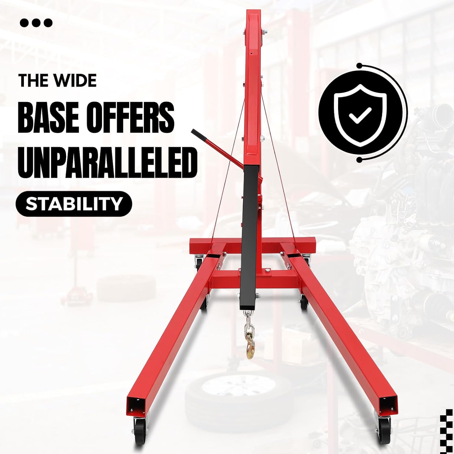 2 Ton Folding Engine Hoist, Cherry Picker Engine Hoist, Hydraulic Shop Crane with Telescoping Boom and 6 Caster for Automotive Repair