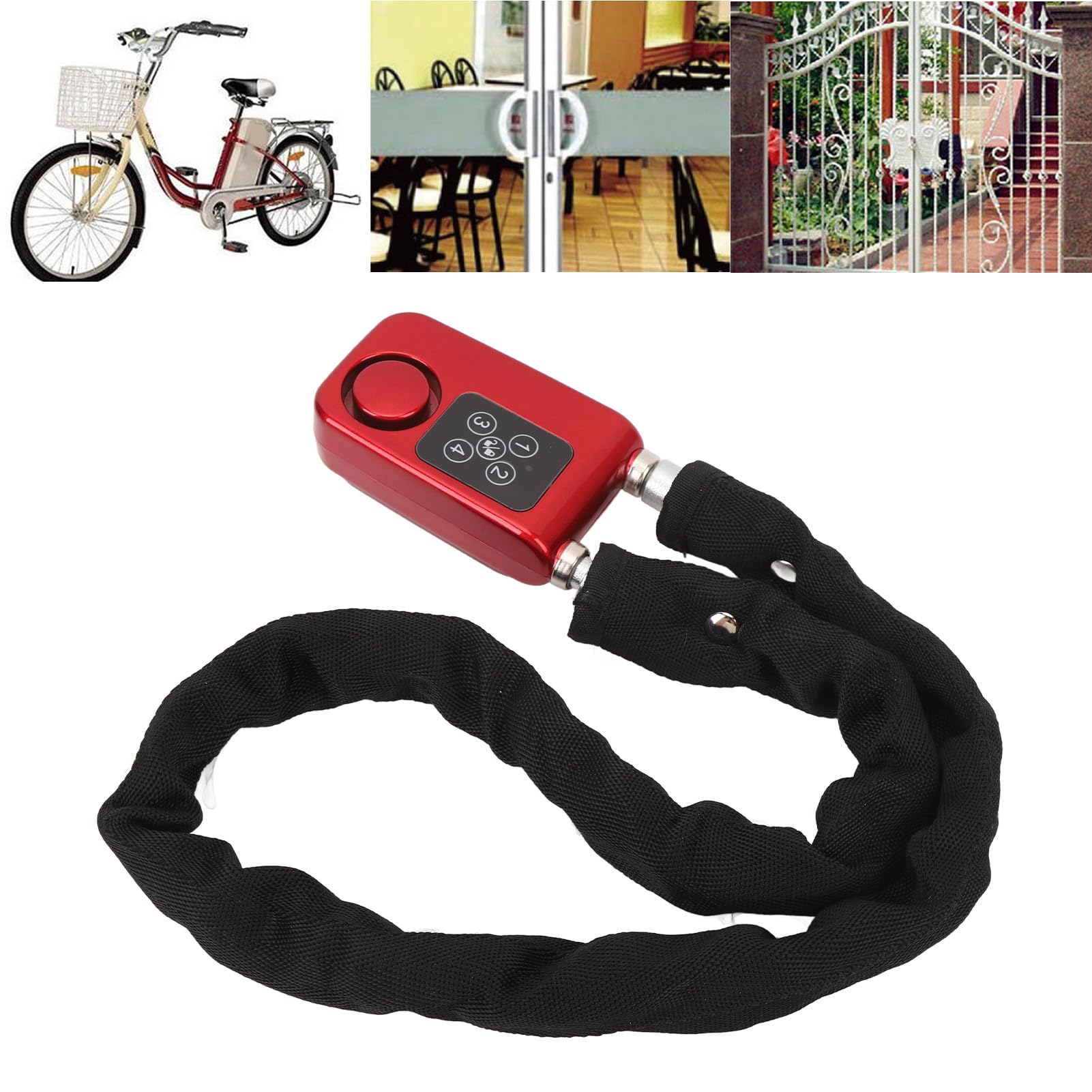 Bike Chain Lock, Anti Theft Chain Lock with Vibration Alarm, 80cm Long, 6mm Thicker, Anti Cutting, Keyless Digital Password Security Lock, IP44 Waterproof, Battery Powered