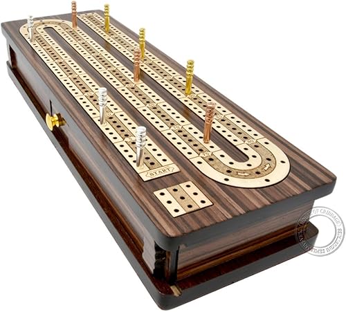 Miniatura 4 de House of Cribbage - TableroCaja de Cribbage Continua con Incrustaciones en PalisandroArce 12" - 3 pistas - Cajón con tapa deslizante