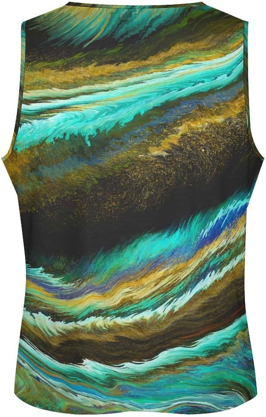 Blue with Gold Marble Texture Mens Tank Tops Sleeveless Muscle Shirts Beach Casual Gym Shirt Vest Tee Tops