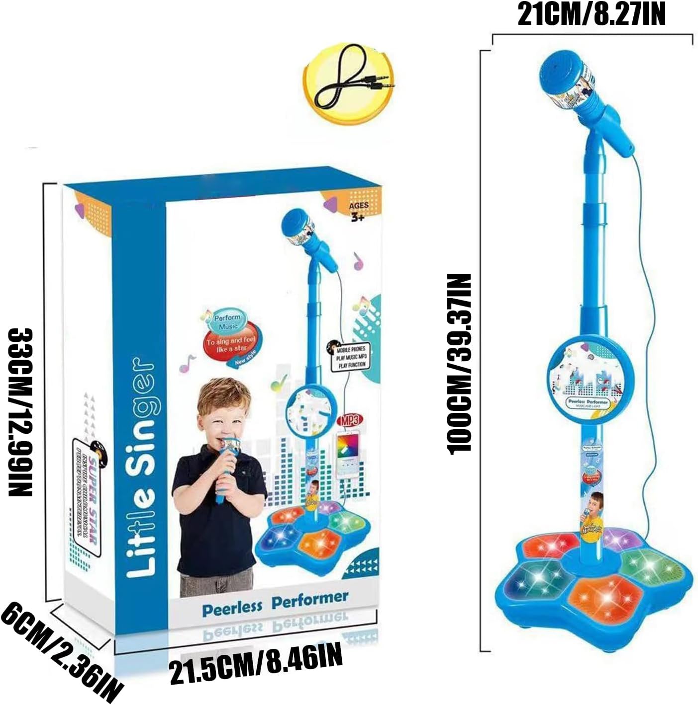 Kids Microphone - Led Stage Light Portable Toy Microphone Speaker Kit with Stand, Karaoke Microphones for Singing Play for Birthday Christmas Party Recording Studio Teens Family Event