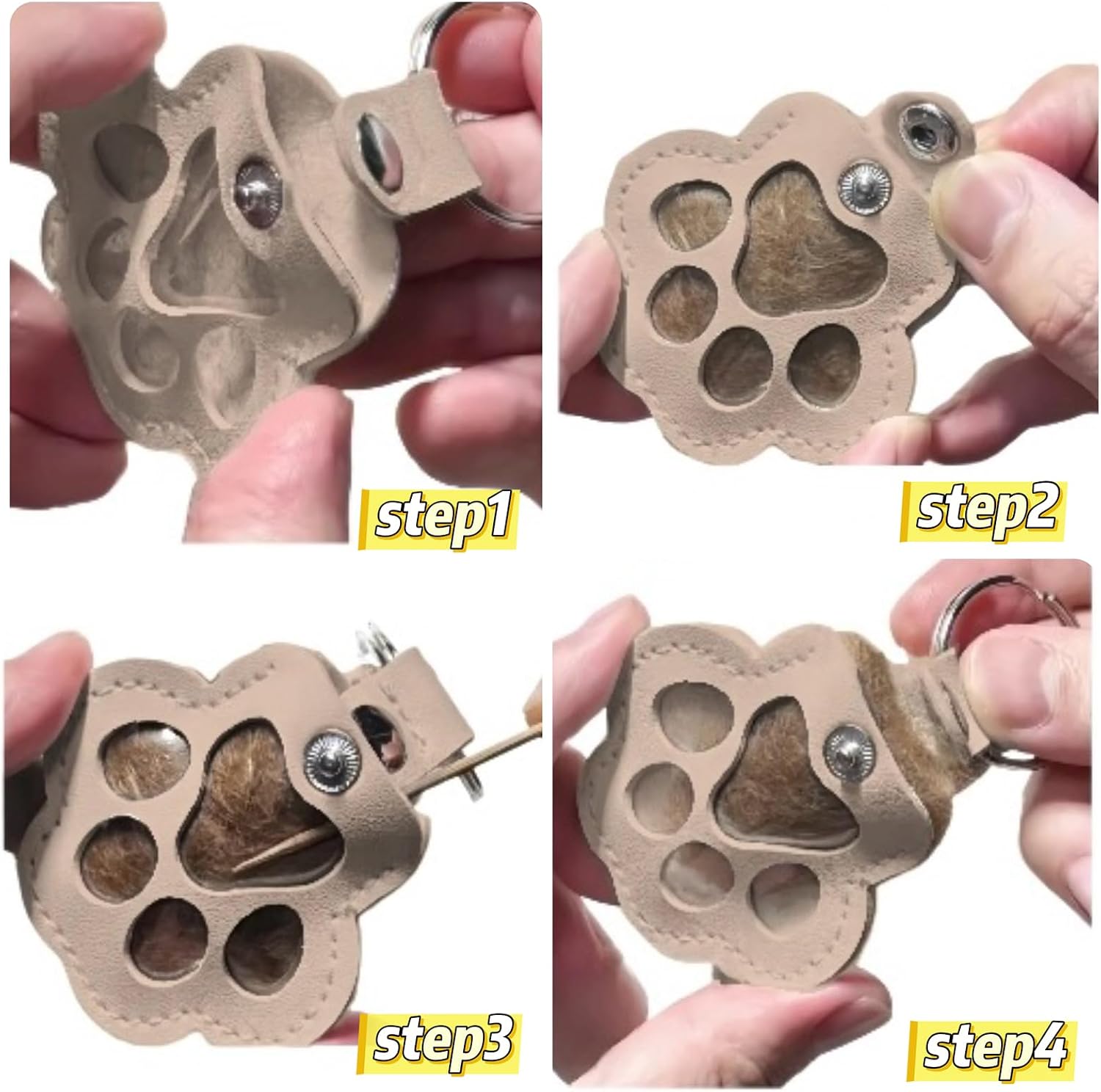 3 Pcs Paw Print Pet Hair & Keepsake Memorial Keychain, Store Pet Fur Gift for Pet Lover