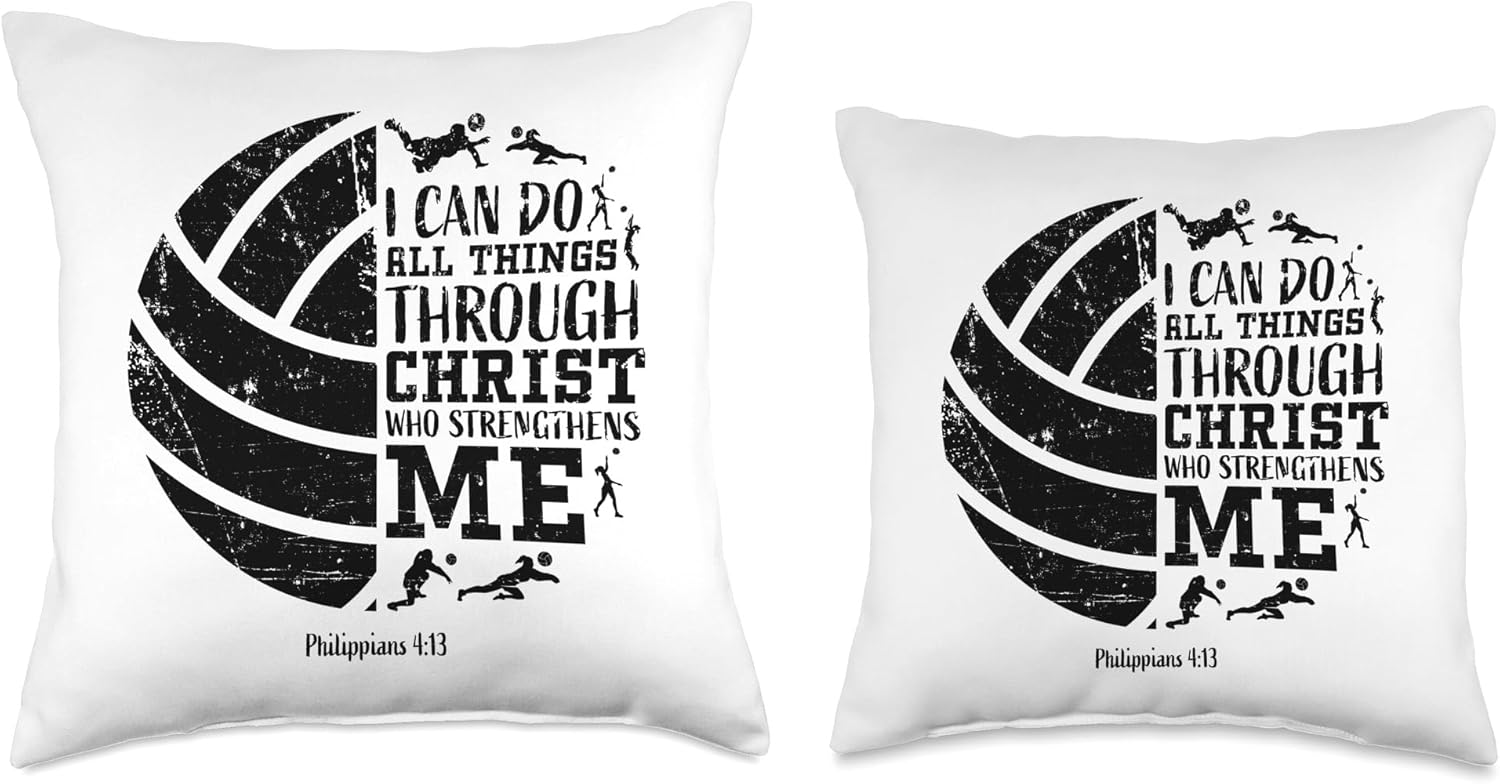 Christian Volleyball Philippians 4:13 Religious Faith Verse Throw Pillow