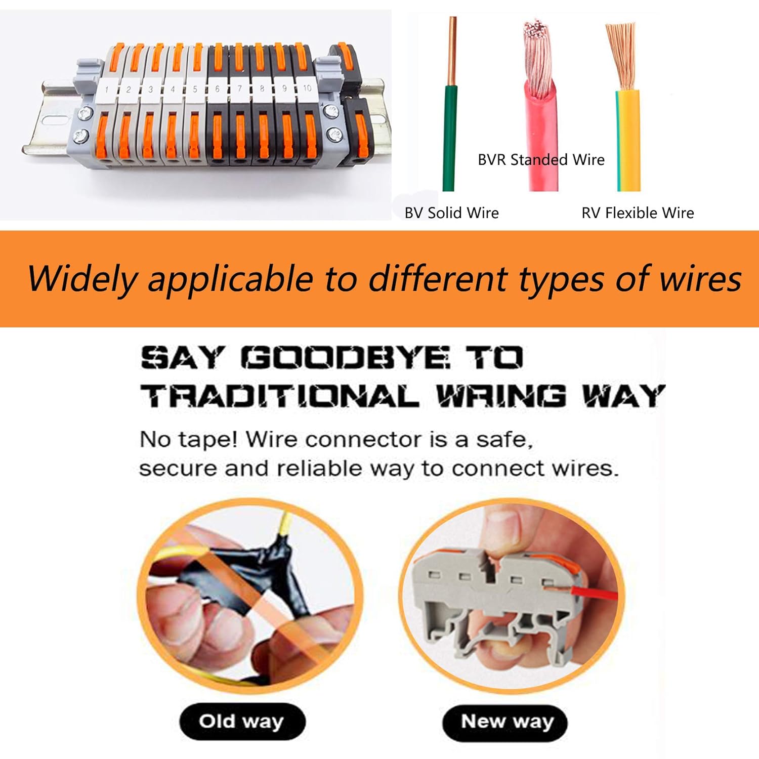 DIN Rail Terminal Blocks Kit, with 20pcs Universal Compact Connectors, 2pcs Connection Bar, 2pcs Marker Strip, 2pcs DIN Rail Terminal End Block, 20pcs Screws, with Transparent Storage Box, 28-12 AWG