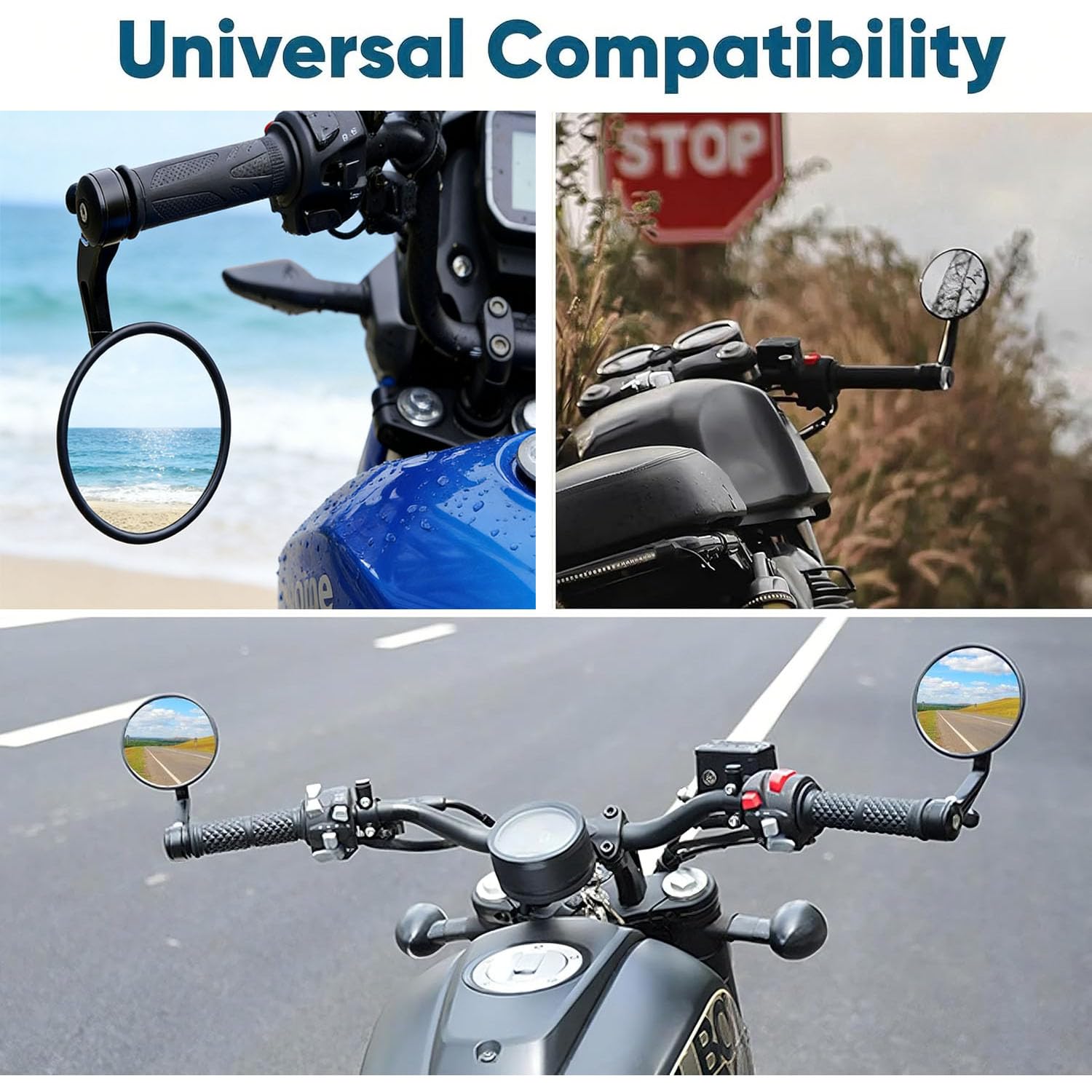 Rétroviseurs d’extrémité de Guidon Moto Homologués E, Rotatifs à 360°, Rétroviseurs de Guidon Ronds 7/8" 22mm pour Moped, Quad, Scooter, ATV
