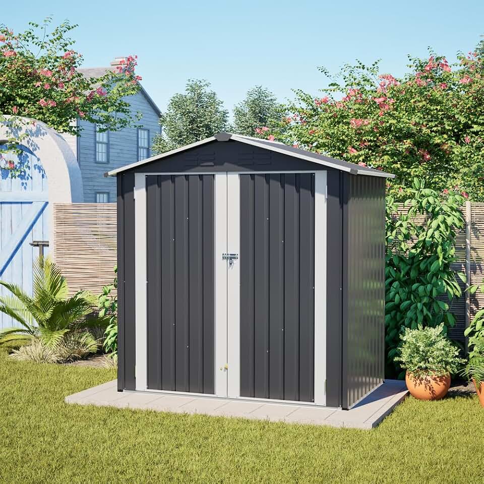 6x4 ft Outdoor Metal Storage Shed with Double Doors - Weather Resistant Garden Tool Shed for Backyard, Lawn Equipment Organization
