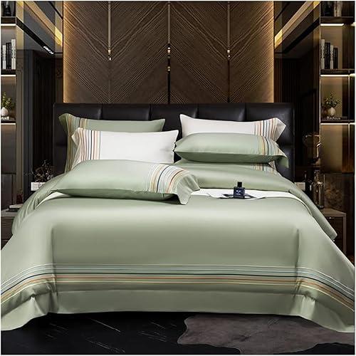 AENY Juego de funda de edredón de algodón egipcio bordado a rayas para hotel juego de fundas de almohada para cama tamaño individual doble Queen y