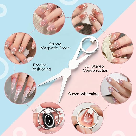 Circle Cat Eye Magnet,2 Set Ring-Shaped Magnet for Nails,Round Strong Cat Eye Nail Art Magnet with French Tip Tools,Portable Hollow Circular Cat Eye for Beginner Home Salon DIY Manicure