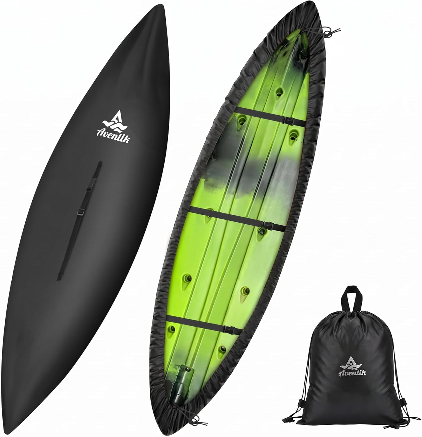450D Silver Coated Kayak Cover with Carry Handle - Waterproof UV Resistant Protection for 9.5-13.5ft Kayaks, Canoes & SUPs - Includes Storage Bag (Black, Large 12.3-13.5FT)