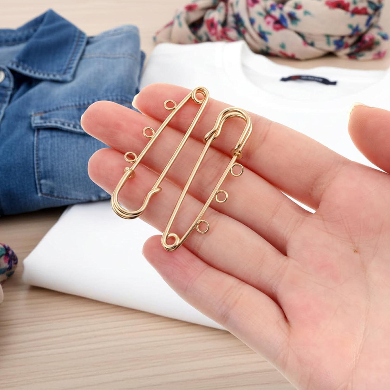 20 Pcs Metal Kilt Needles Fasteners, Large Safety Pins, Heavy Duty Safety Pins, Pin Brooch with 3 Loops, Large Pin for Blankets, Skirts, Knitted Fabric, Crafts (Gold, 2 Inch)