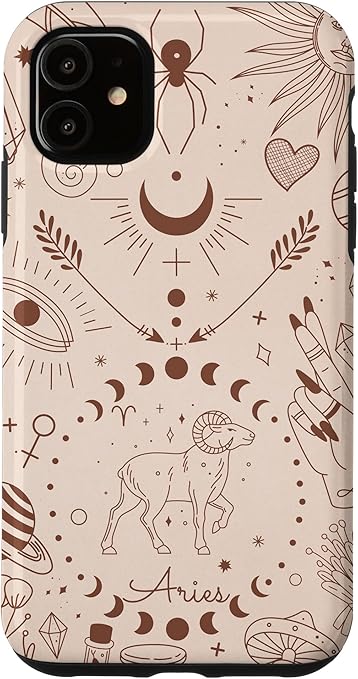Galaxy Moon Phases Celestial Aesthetic Zodiac Sign Aries Case for iPhone 11