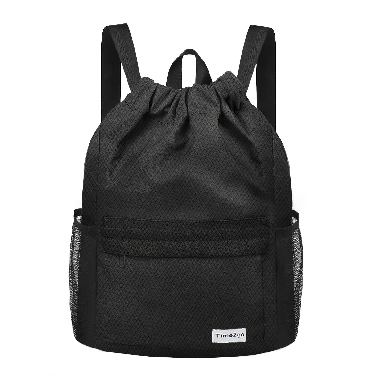time2go Waterproof Drawstring Backpack Sports Gym Sackpack with Mesh Pocket String Cinch Beach Bag for Men Women
