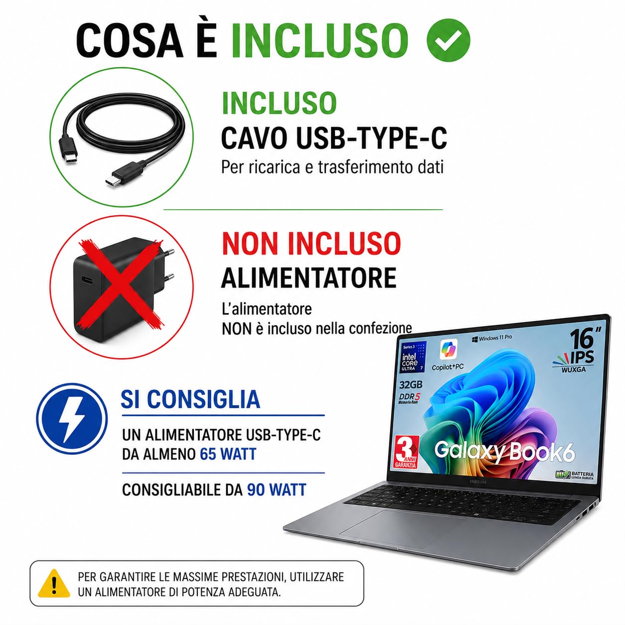 Samsung Galaxy Book6 Copilot+ Laptop 32Gb, Intel Core Ultra 7 355 16" WUXGA | Ram 32GB DDR5, SSD Pci 512Gb, Tastiera retroilluminata e fingerprint, Win 11 Pro, 3 Anni di garanzia Italiana dall'acquisto