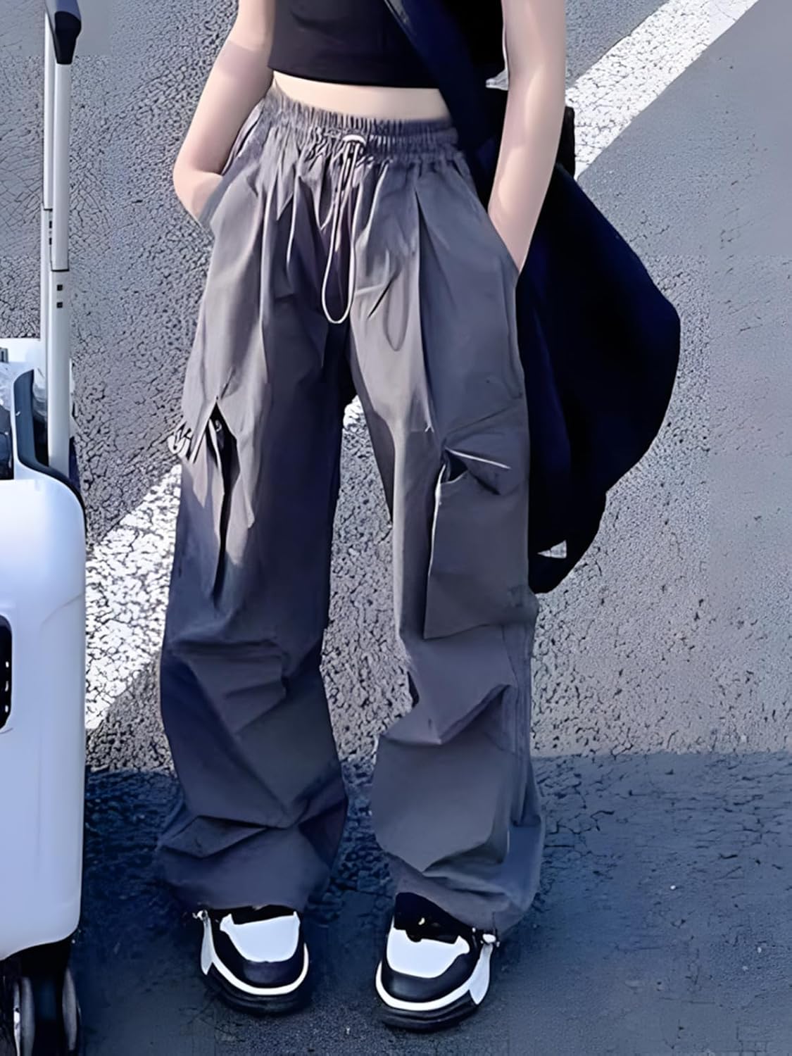 AOWKULAE Girls Cargo Pants Elastic Waist Drawstring Parachute Pants with Pockets, 5-14 Years - Image 3