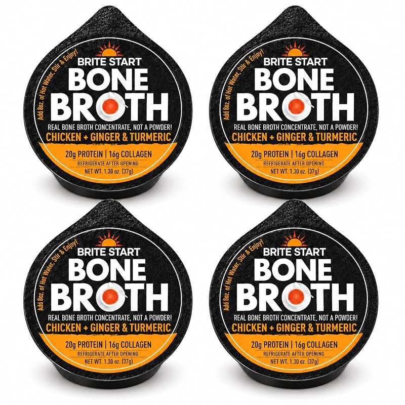 Brite Start Caldo concentrado de frango com gengibre e cúrcuma, 20 g de proteína e 16 g de colágeno, 12 sachês