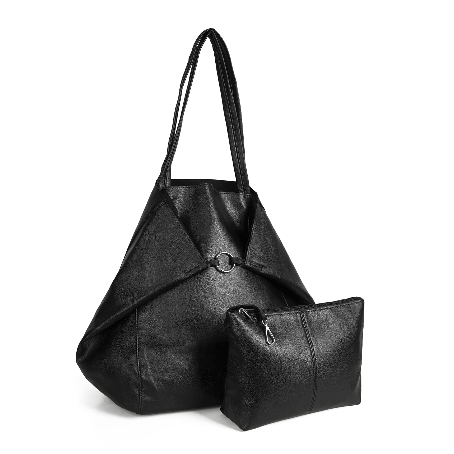 YLYYHH Grote draagtas voor vrouwen, lederen hobo-tassen, schoudertas, reisportemonnee voor vrouwen, veganistisch leer, designer handtassen, zwart (pure black), Large