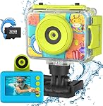 CHAKEYAKE Kids Digital Camera, 1080P HD Kids Waterproof Camera with Flip Len, Children Underwater Sport Action Camera for Outdoor Helmet with SD Card 32GB, Kids Birthday Gift for 3-12 Years Old Girls