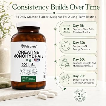 PRISTINE'S NSF Certified Creatine Monohydrate 3g Capsules, 75 Servings