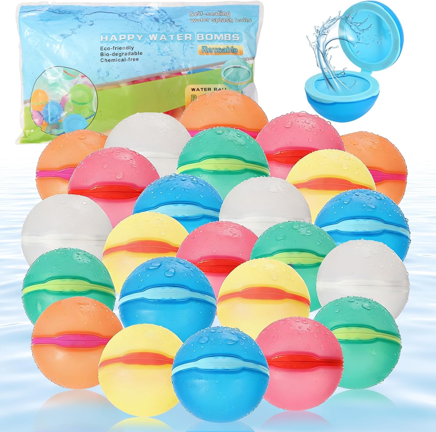 Reusable Water Balloons, Magnetic Refillable Water Balloons Quick Fill, Summer Fun for Kids Outdoor Pool Water Toys, Reusable Summer Outdoor Toys (24pcs)