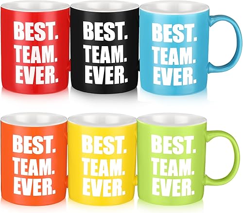 Yaomiao 6 tazas de café de 12 onzas con el mejor equipo de Navidad, tazas de café de agradecimiento a los empleados, tazas de porcelana para