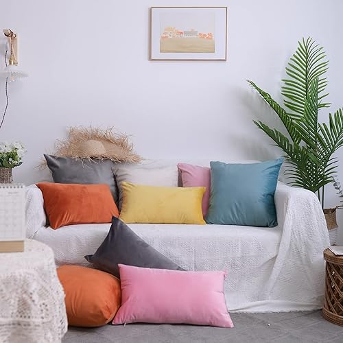 Miniatura 7 de FEVERQIYI Juego de 2 fundas de almohada lumbares de terciopelo de 12 x 20 pulgadas, fundas de almohada rectangulares de color naranja quemado,